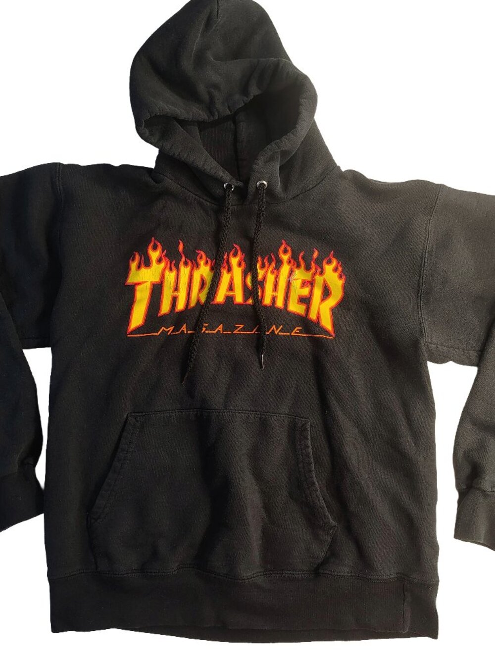 Men's Very Rare 90's Vintage Small Black Thrasher Magazine Logo Branded Hoodie